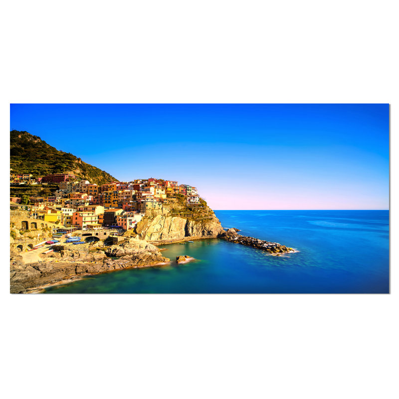 « manarola village mer shore italie », reproduction de photo sur toile tendue, H 20 po x l 40 po x P 1po