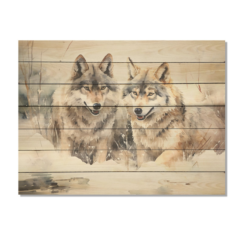 Forêt de loups dans un paysage d'hiver - loup sur bois, H 10 po x l 20 po