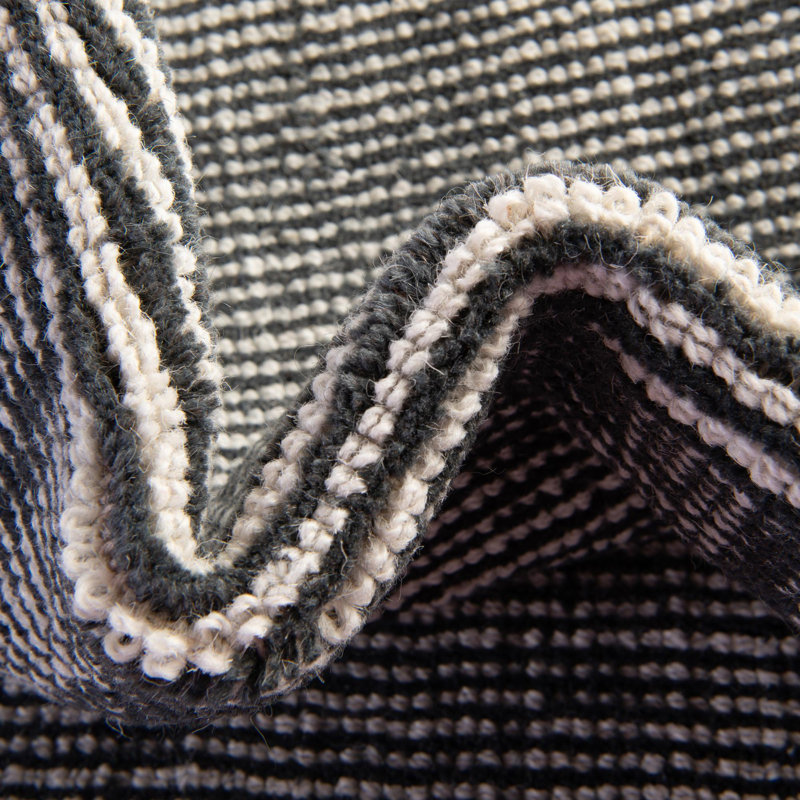 Tapis rayé en laine tissé à la machine en gris / ivoire Colyt, Rectangle 3 pi 3 po x 5 pi 3 po