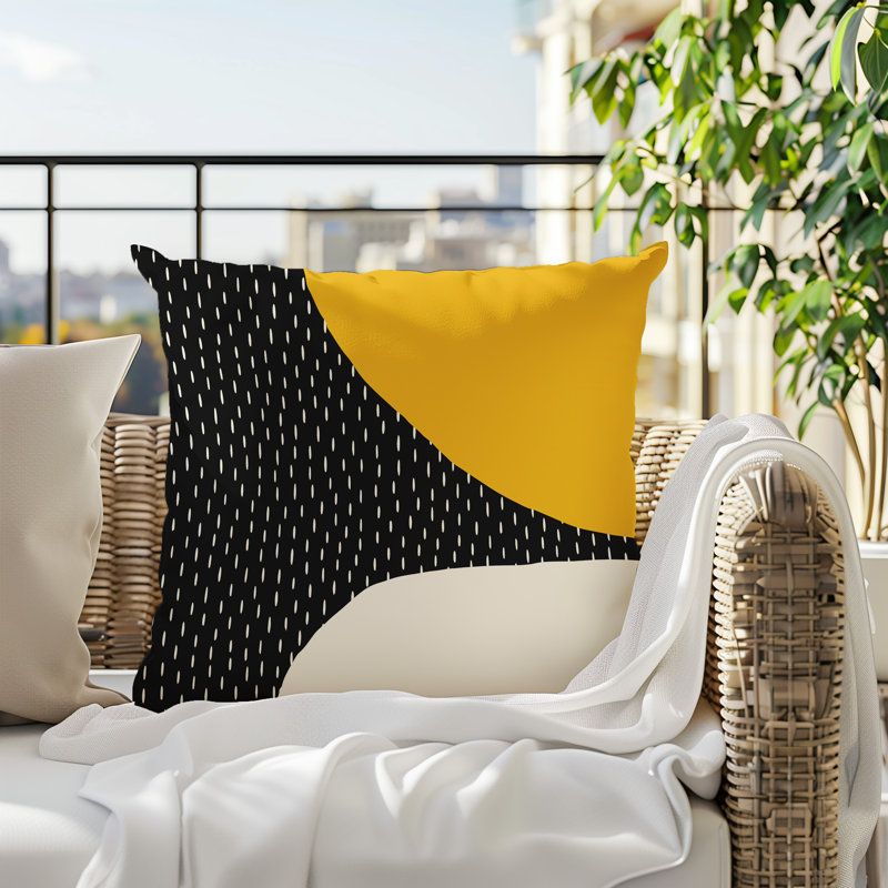 Coussin carré intérieur / extérieur pia, H 17 po x l 17 po, Jaune / noir / blanc cassé