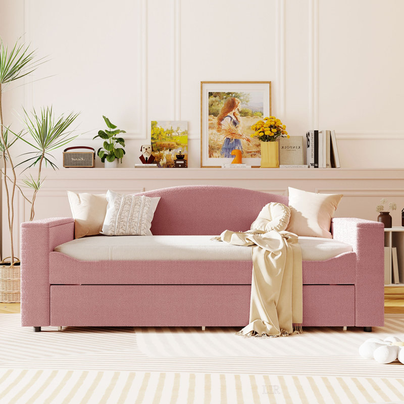 Lit de jour rembourré avec accoudoirs de rangement, couchette et dernier système audio Bluetooth intégré, molleton Teddy