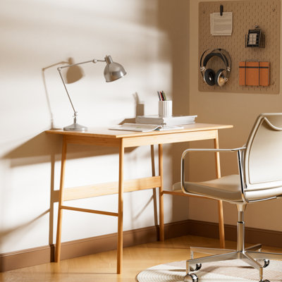 Bureau d'ordinateur carré en bois naturel avec réglage manuel de la hauteur, idéal pour la chambre à coucher, L 41,84 po x l 21,02 po H 30,25 po, rangement ouvert 26,56 lb, fixation au sol