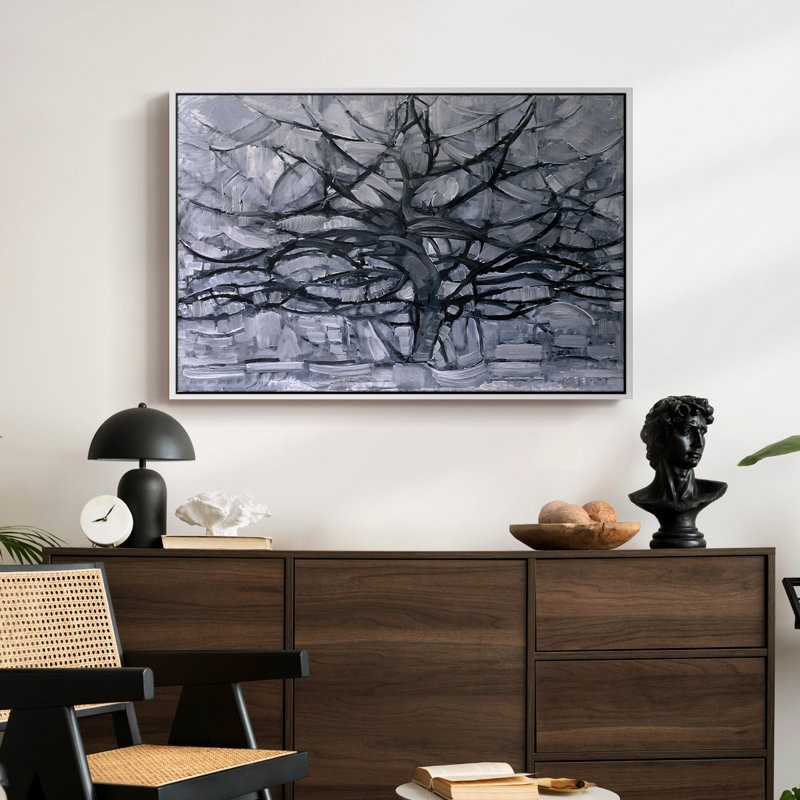 «The Grey Tree» par Piet Mondrian, toile tendue avec châssis, 24 po x 36 po, Blanc