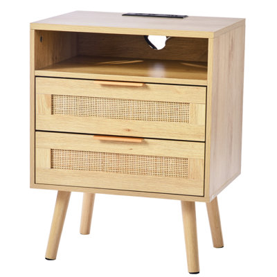 Table de chevet en rotin, table de chevet Boho avec tablette ouverte