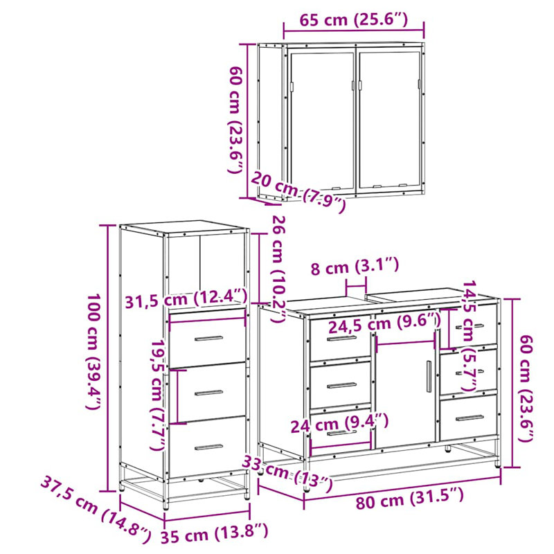 Alltawanna Bathroom Furniture Suite, Rustric Brown
