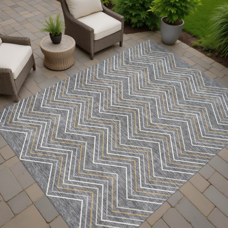 Machine Washable Indoor/Outdoor Jozwiak ACN2391 Geometric Rug, Rectangle 3' x 5'