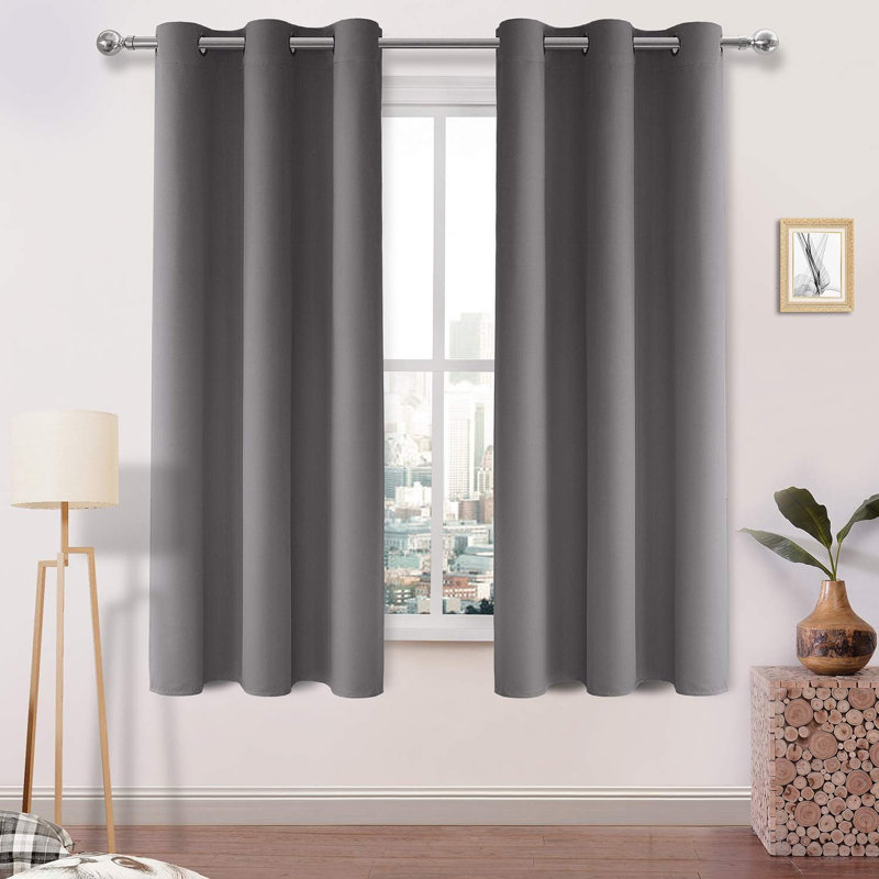 2 Thick Panels Room Darkening 85% Blackout Curtains, Thermal Insulated Block Out Light Grommet Top Drapes, Gray