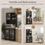 Armoire de cuisine autoportante avec huche, tablettes réglables, portes en verre et grand comptoir pour le rangement de la salle à manger