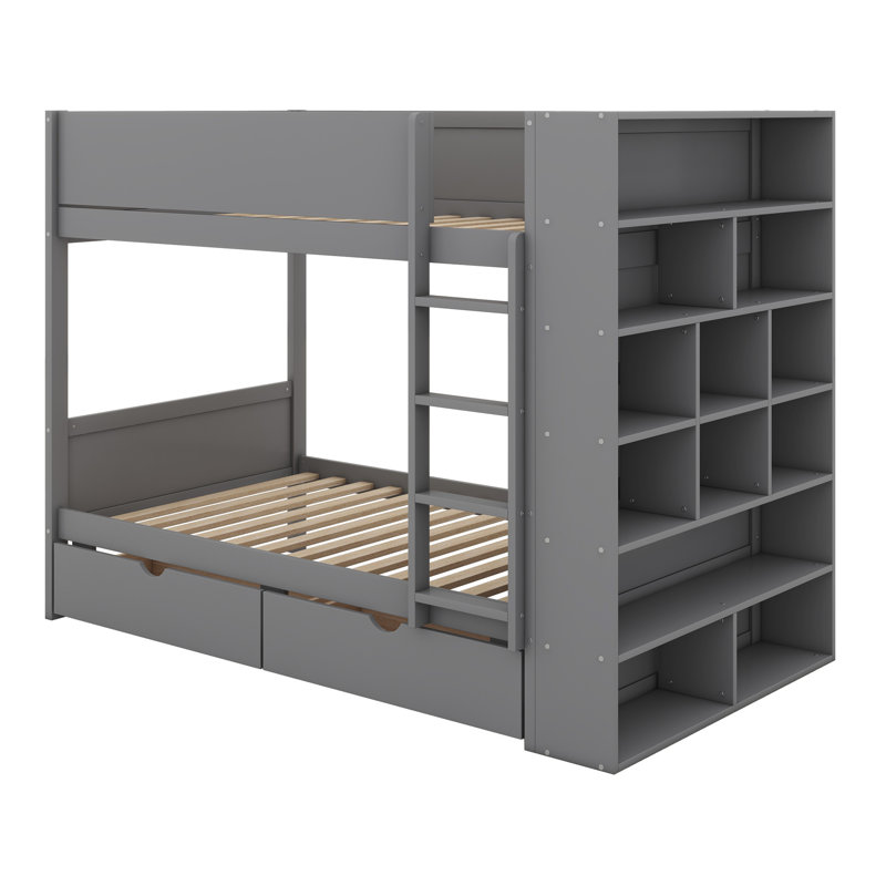 Lit superposé double avec 2 tiroirs Louis, Simple sur simple, Gris