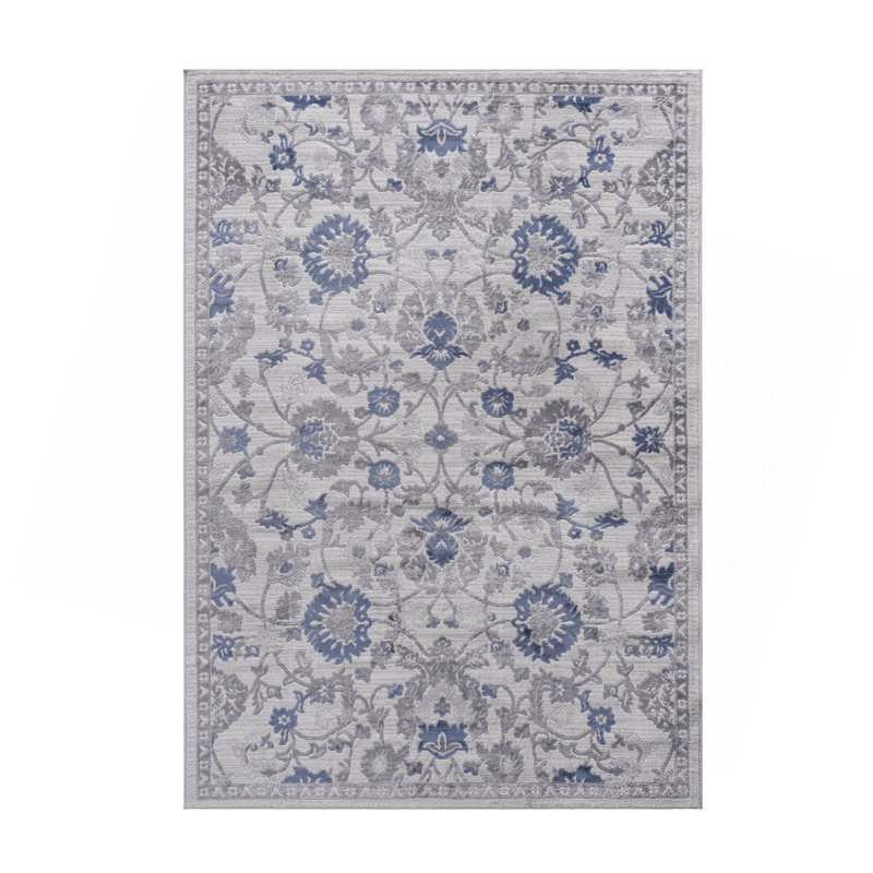 Collection 5X7 Blue/Silver/Oriental Non-Shedding Living Room Bedroom Dining Home Office Stylish And Stain Resistant Area Rug