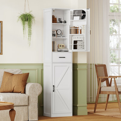 Tall Storage Cabinet With 3 Door Shelves & 1 Drawer, Narrow Kitchen Pantry Cabinet For Living Room, Bathroom, Entryway