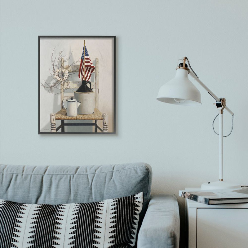 «Rustic Things American Flag», peinture, H 30 po x l 24 po x P 1,5 po, Giclée encadrée noir minuit