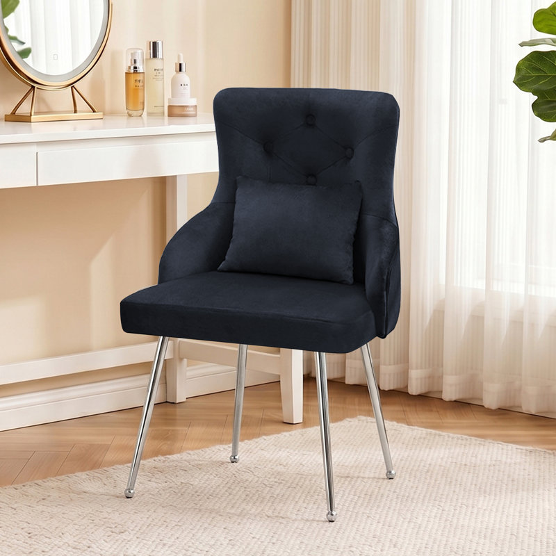 Chaise de salle à manger rembourrée Dorsi, Bleu très foncé, Argent argent