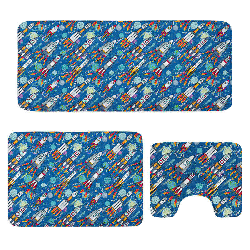  Multicolore ensemble de tapis de salle de bain Spaceship 3 pièces