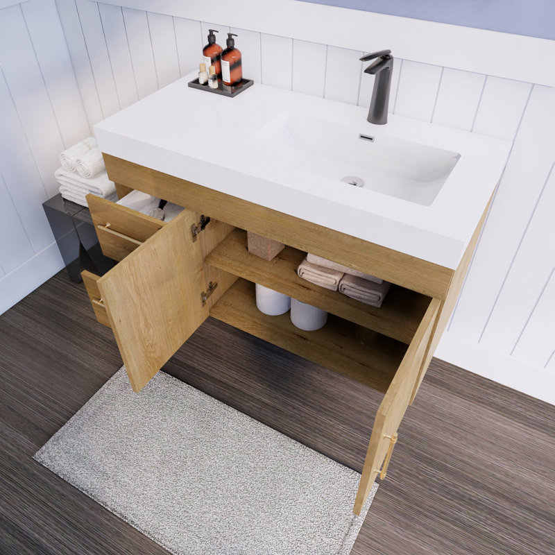 Ensemble de meuble-lavabo mural simple 42 po Lussi Spring, Chêne et teck