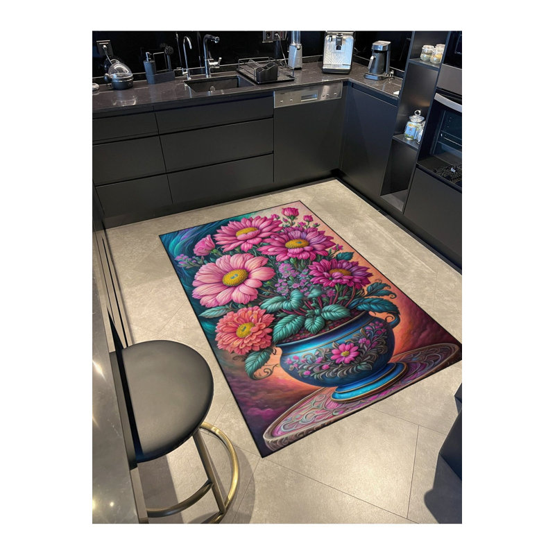 Tapis décoratif coloré à motif floral coloré dans un vase, Tapis de couloir 3 pi 3 po x 6 pi 7 po inclus