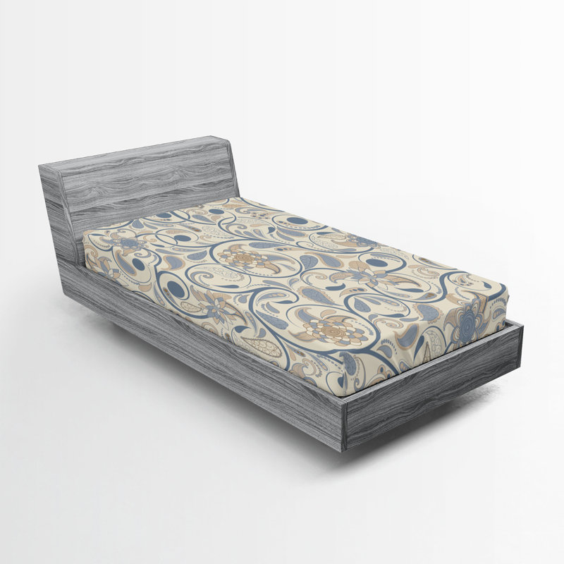 Ensemble de 2 draps-housses Ambesonne, Drap-housse de taille simple, Ardoise, bleu, beige, brun clair / floral