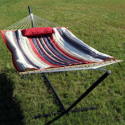 2-Person Polyester Rope Hammock and stand set with Removable Quilted Pad and Pillow - Modern Lines