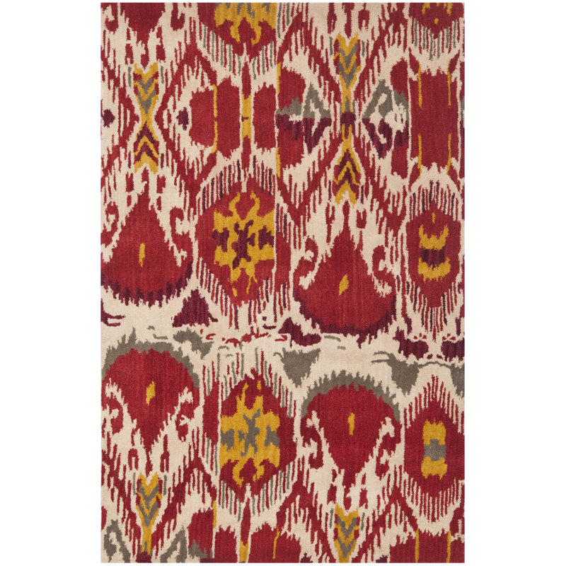Kline Ikat Hand Tufted Wool Ikat Rug, Rectangle 5' x 8'