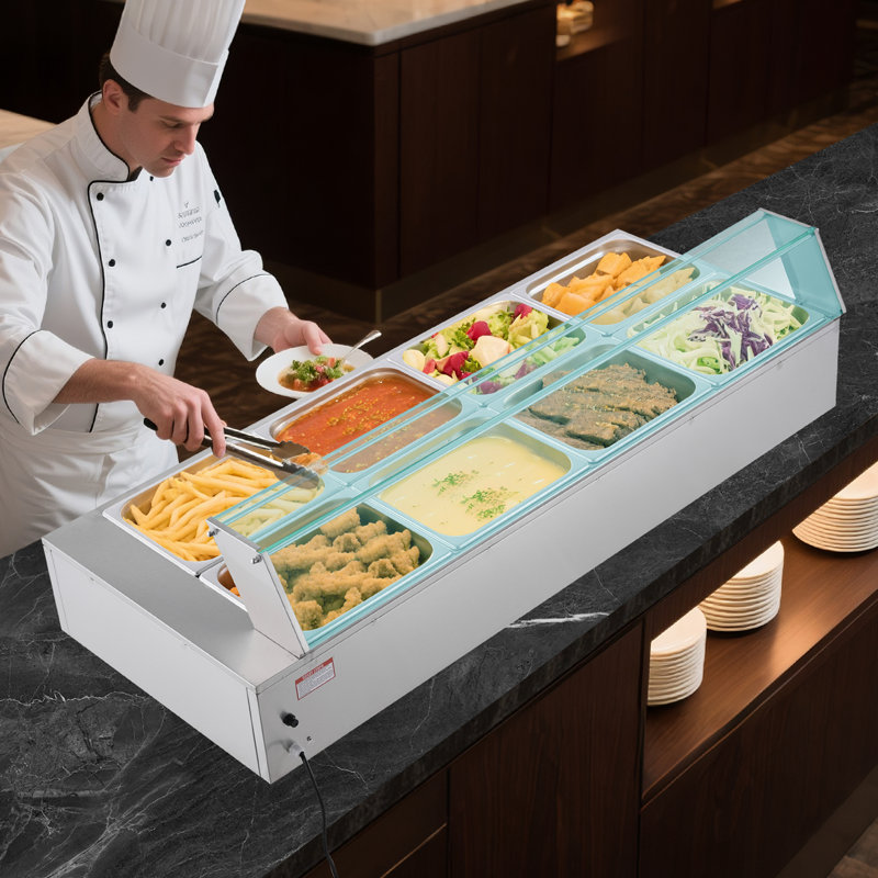 Chauffe-plats commercial 8 casseroles 1700W Buffet Bain Marie avec couvercle en verre