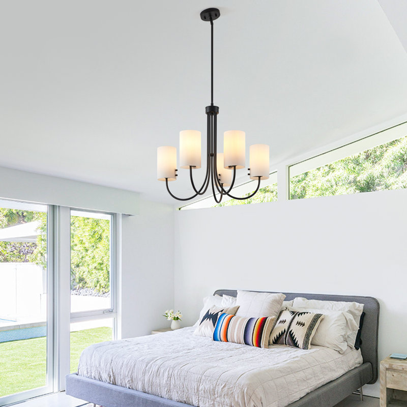 5-light Traditional Chandelier With Ribbed Glass Shades
