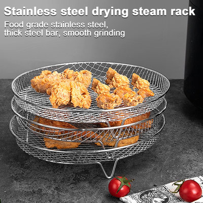 3Layer Square Round Rectangle Air Fryer Rack Set Stainless Steel Dehydrator Rack with 4 Silicone