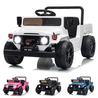 Licensed Toyota 12V 4WD Kids Ride-On Pickup Truck – Battery Powered Electric Car w/ Remote Control, Bluetooth Music, LED Lights, Suspension & Truck Bed Storage for Toddlers & Big Kids, White