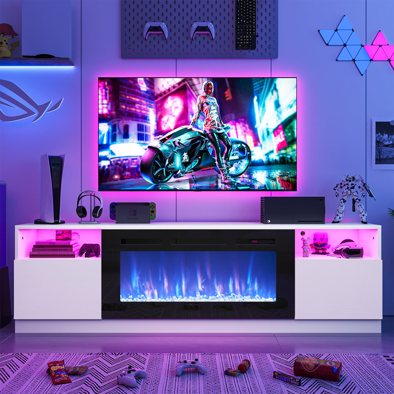 70" Fireplace Tv Stand With 36" Electric Fireplace, Led Lighted Entertainment Center, Media Console Table, Storage Cabinet For Tvs Up To 80"