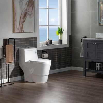 1.28 GPF Elongated ADA Height One Piece Dual-Flush Toilet with Soft-Closing Seat,MAP Flushing 1000G