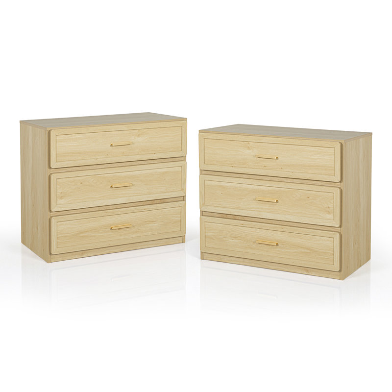 Ensemble de table de chevet surdimensionnée à 3 tiroirs Aven, Beige