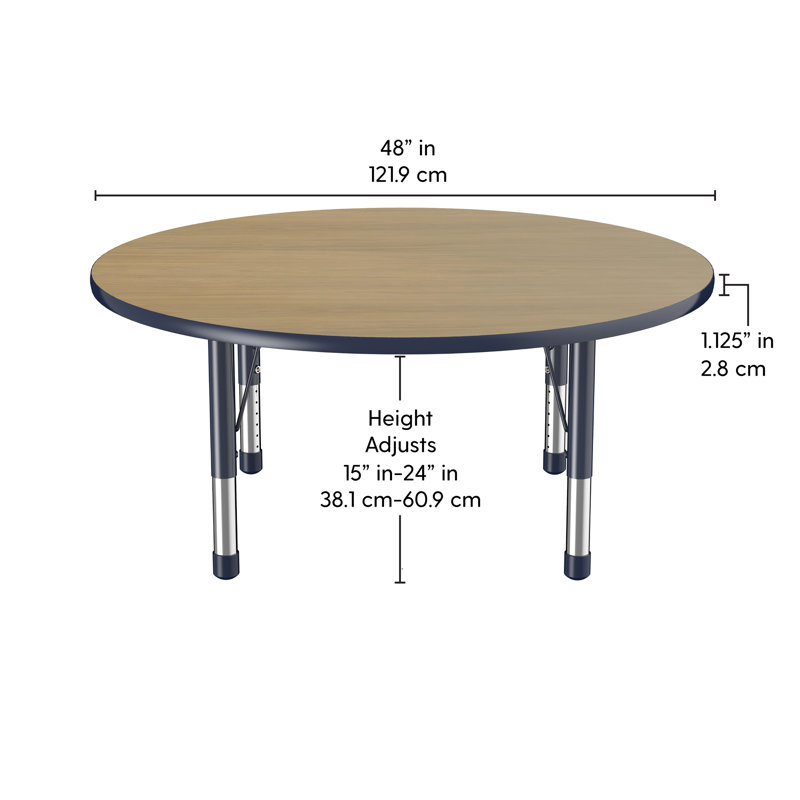 Table ronde à hauteur réglable, 48", Chêne Pasadena / bleu marine, Épais