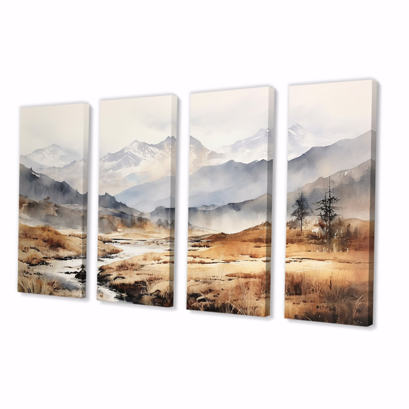 «European Fog Mountain Dream III - Winter Landscape», ensemble d'art mural 4 pièces, H 28 po x l 48 po