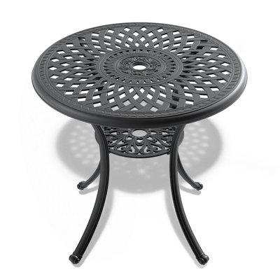 30.71-Inch Cast Aluminum Patio Dining Table With Black Frame And Umbrella Hole