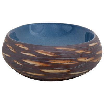 Metro Lane Bridgemon 59mm L x 40mm W Brown/Blue Ceramic Oval Sink