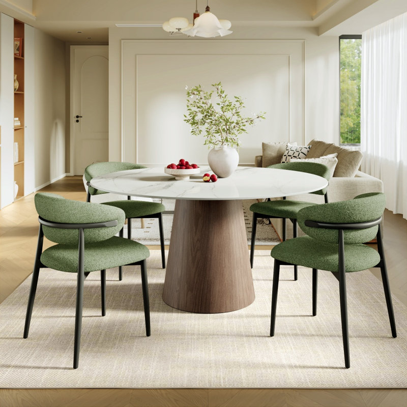 Table ronde à piédestal pour 4 personnes Bobrow, 29,52 po x l 47,24 po x P 47,24 po, Blanc neigeux, Espresso