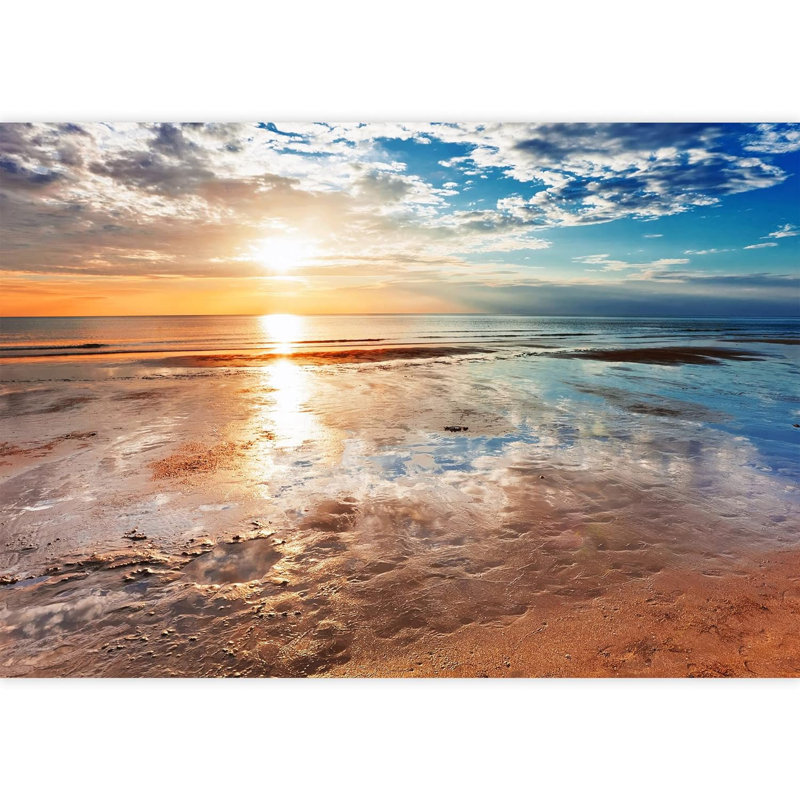 Neon soleil pastel océan mer horizon nature photographie paysage rustique nautique papier peint, L 66 po x l 96 po