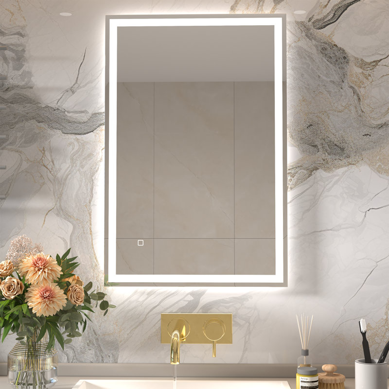 Led Bathroom Mirror With Lights, Bright Front & Back Smart Anti-fog Tempered Glass Mirror, Dimmable Wall Mounted Vanity Mirror