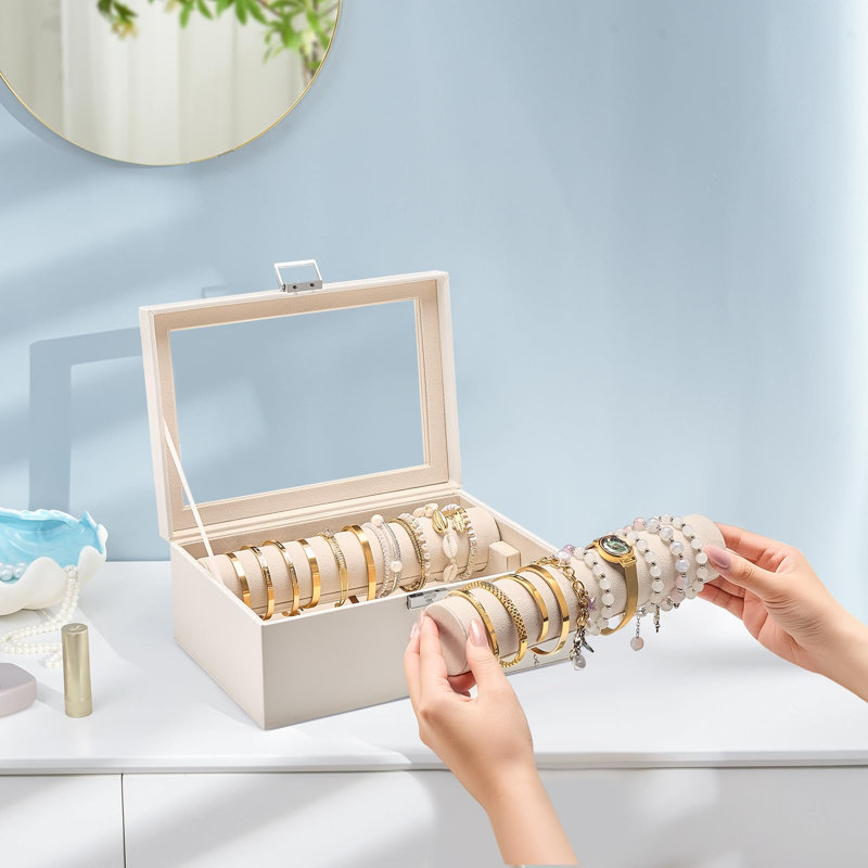 Présentoir à bracelets avec couvercle transparent - Beige, 2 Rolls, Beige