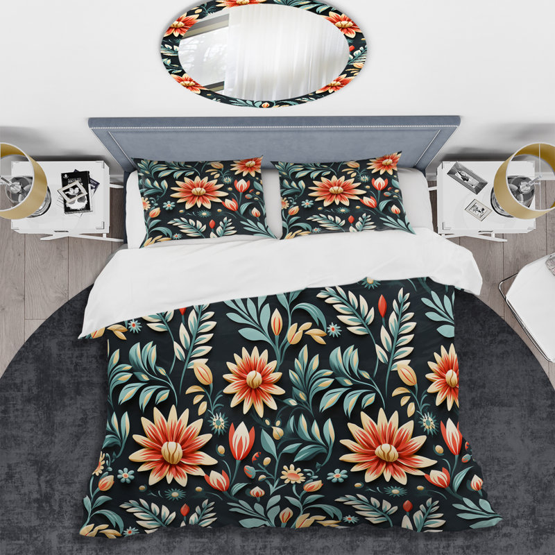 Tribal Green Damask Accents - Ensemble de housse de couette damassé, Housse de couette pour très grand lit et 2 très