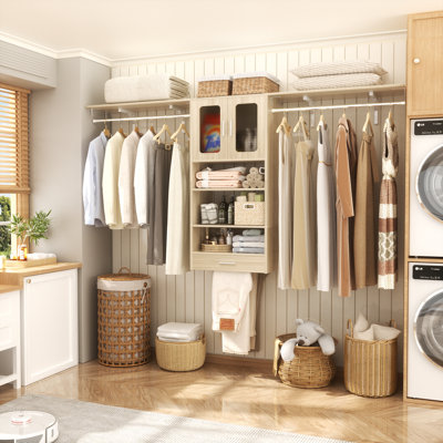 20.5‘’ - 95.7'' W Wall Cabinet with Drawer, Door and Hanging Rods