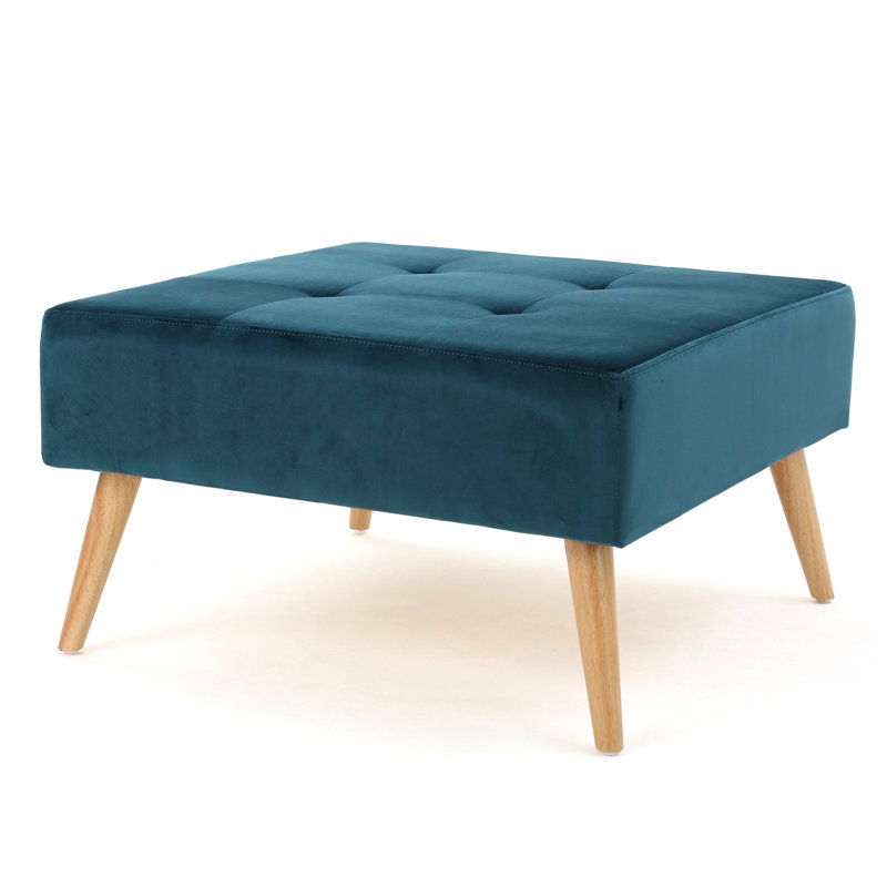 Avec revêtement en velours bleu sarcelle et style Mid-Century moderne, pieds solides, couvre-pieds en bouleau de 30,5 x 30,5 x 17 po