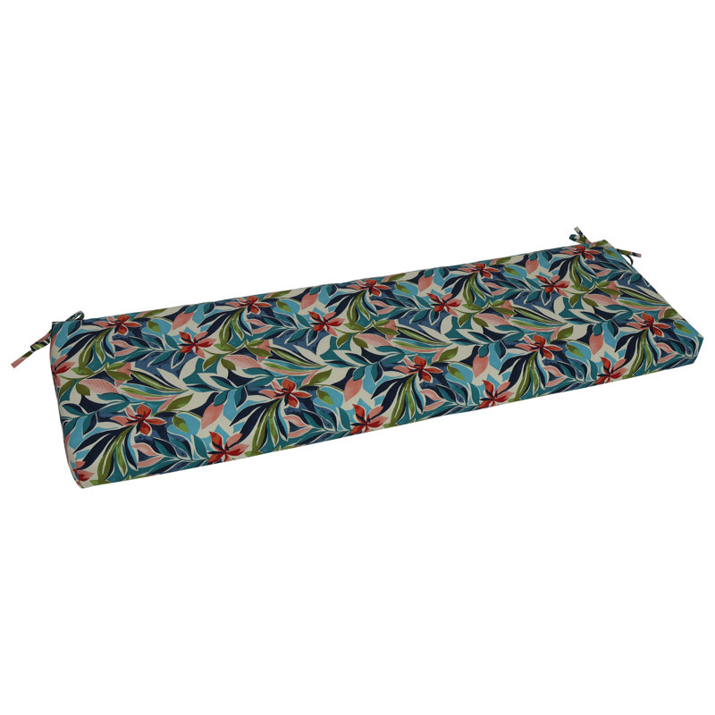 Outdoor Bench Cushion, 60" W x 19" D, Ivory/Blue/Somap Multi Floral
