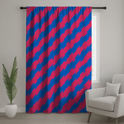 Rideaux de fenêtre en zigzag bleu et rose, voilages et voilages occultants - 1 panneau