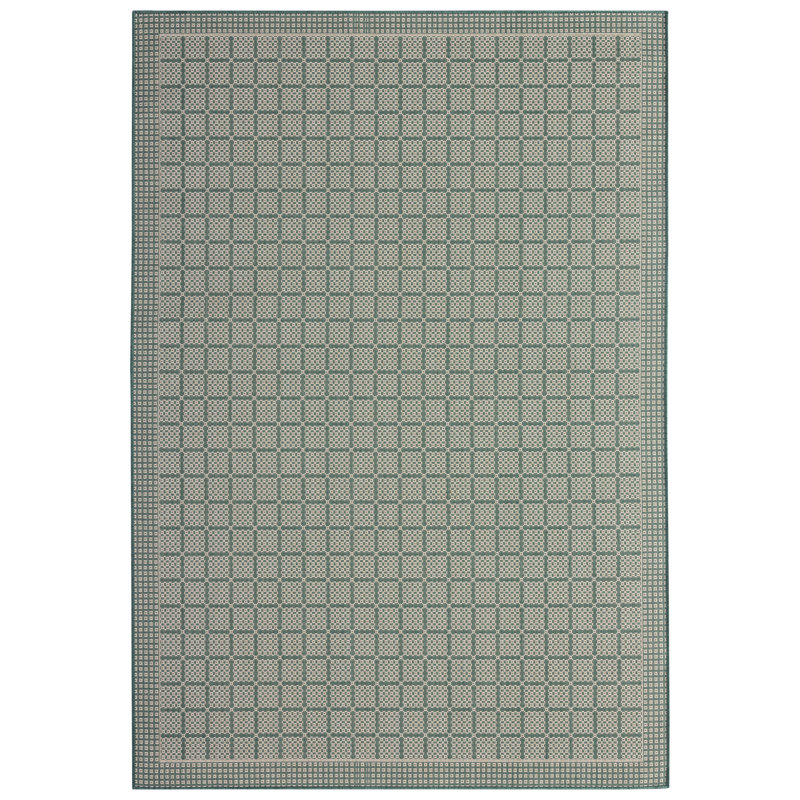 Tapis vert / beige à motif géométrique intérieur / extérieur Nicole Miller, Rectangle 5 pi 2 po x 7 pi 2 po