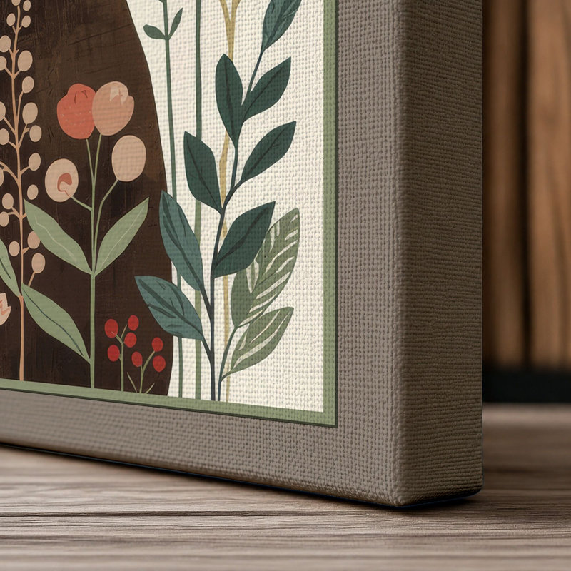 Bear Among Wildflowers Boho - Wrapped Canvas, 36x24 - 91.4 x 61.0 cm, Taupe Border