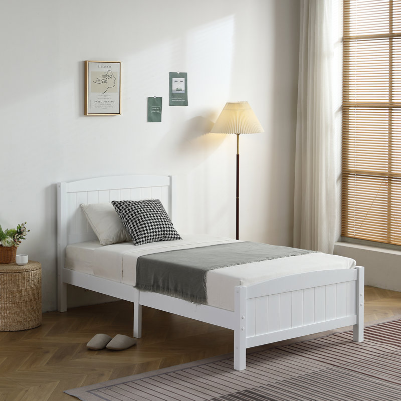 Lit en bois massif Heffron, Blanc, Lit simple