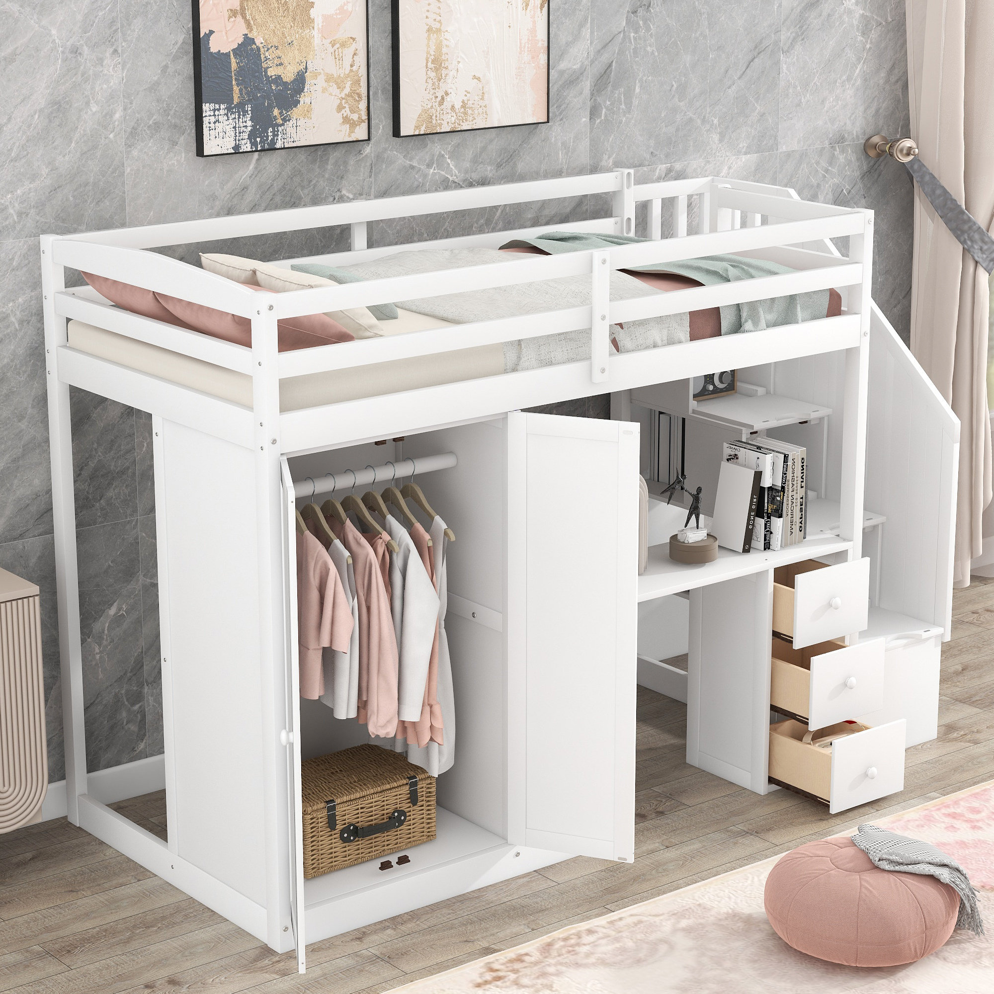Corrigan Studio Twin Size Loft Bed with Wardrobe and Staircase, Desk — free download