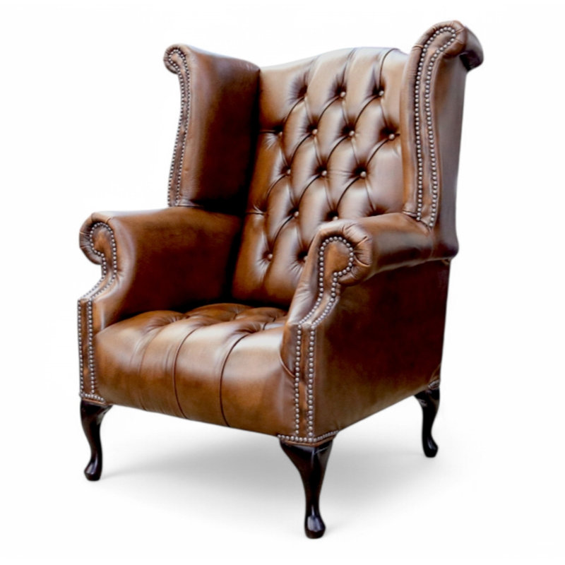Upholstered Wingback Chair, Antique Tan