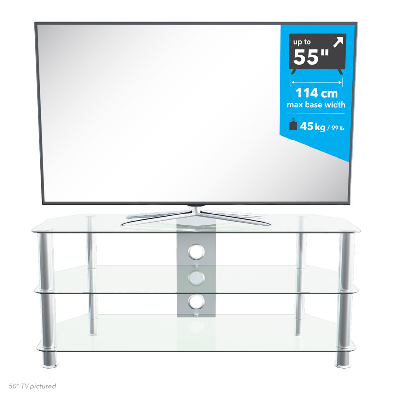 Byrge TV Stand for TVs up to 55", Chrome / Clear Glass