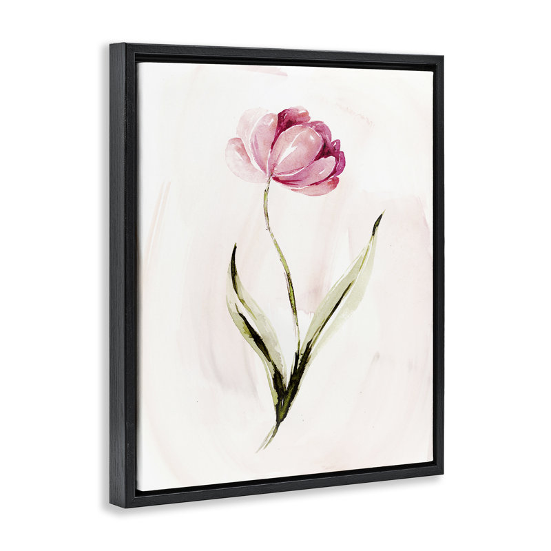Cadre flottant moderne avec fleurs roses, design par Kristen Brockmon, H 31 po x l 25 po, Cadre flottant noir de jais